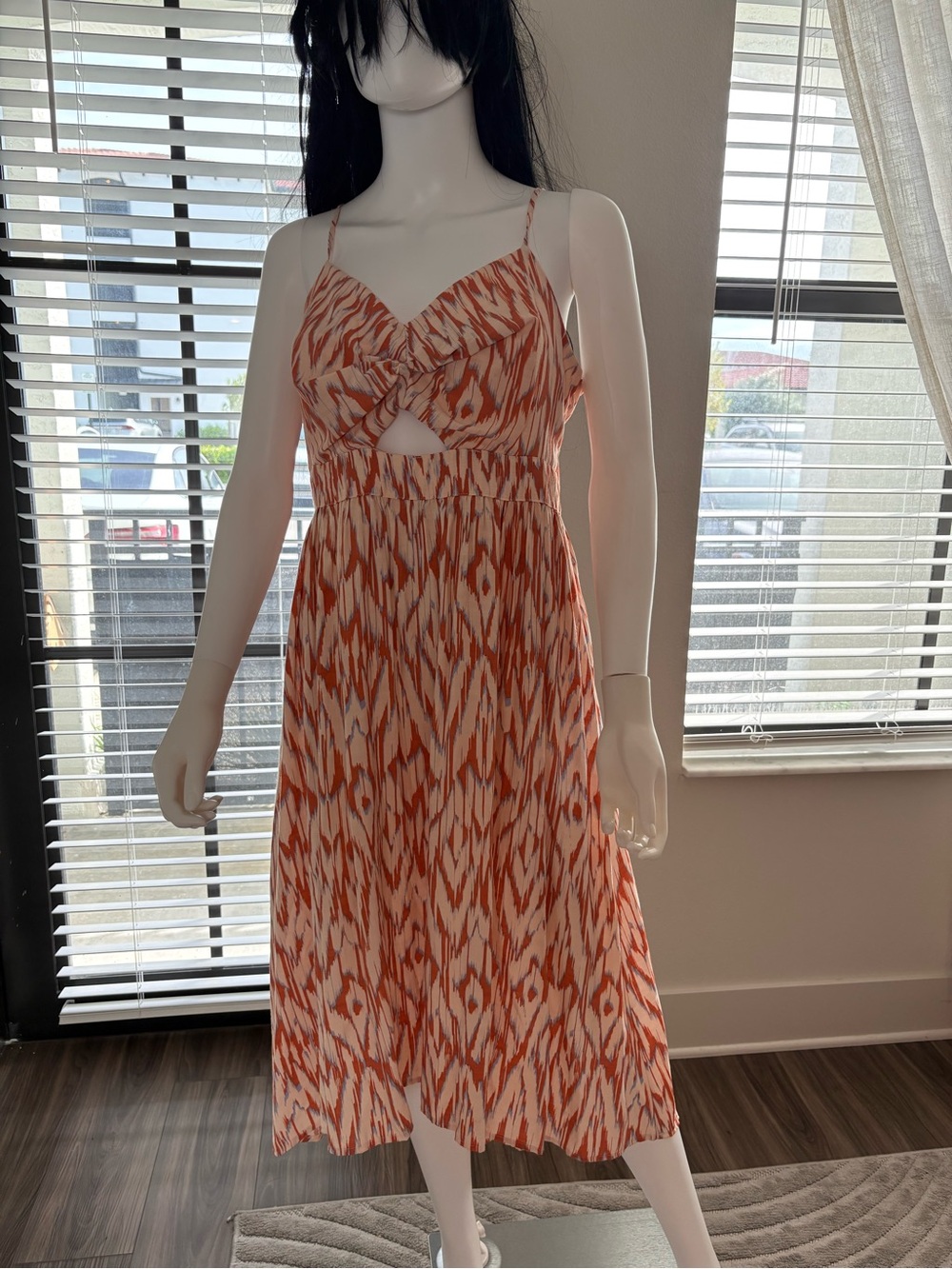🧡NINE WEST Printed Midi Dress – Size PL (Petite Large) – Excellent Condition